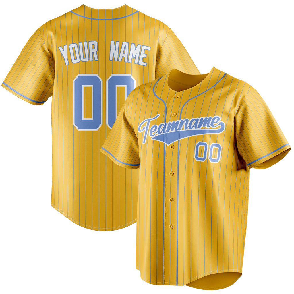 Personalized Yellow & Light Blue Light Blue Pinstripe Fan Baseball Jersey BB01240531CK577