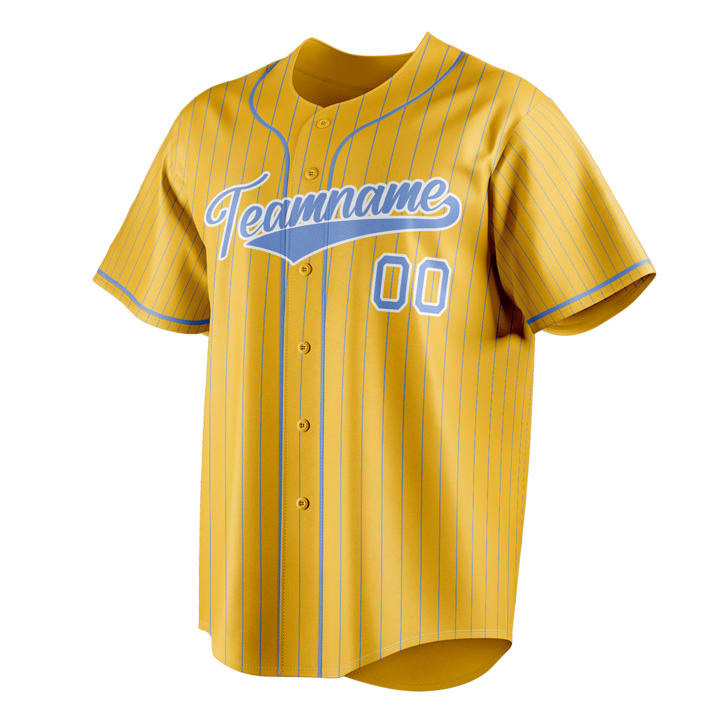 Personalized Yellow & Light Blue Light Blue Pinstripe Fan Baseball Jersey