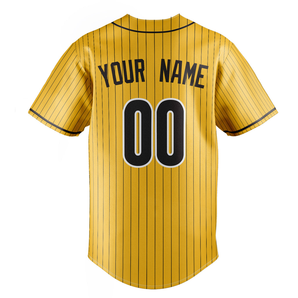 Personalized Yellow & Black Black Pinstripe Fan Baseball Jersey