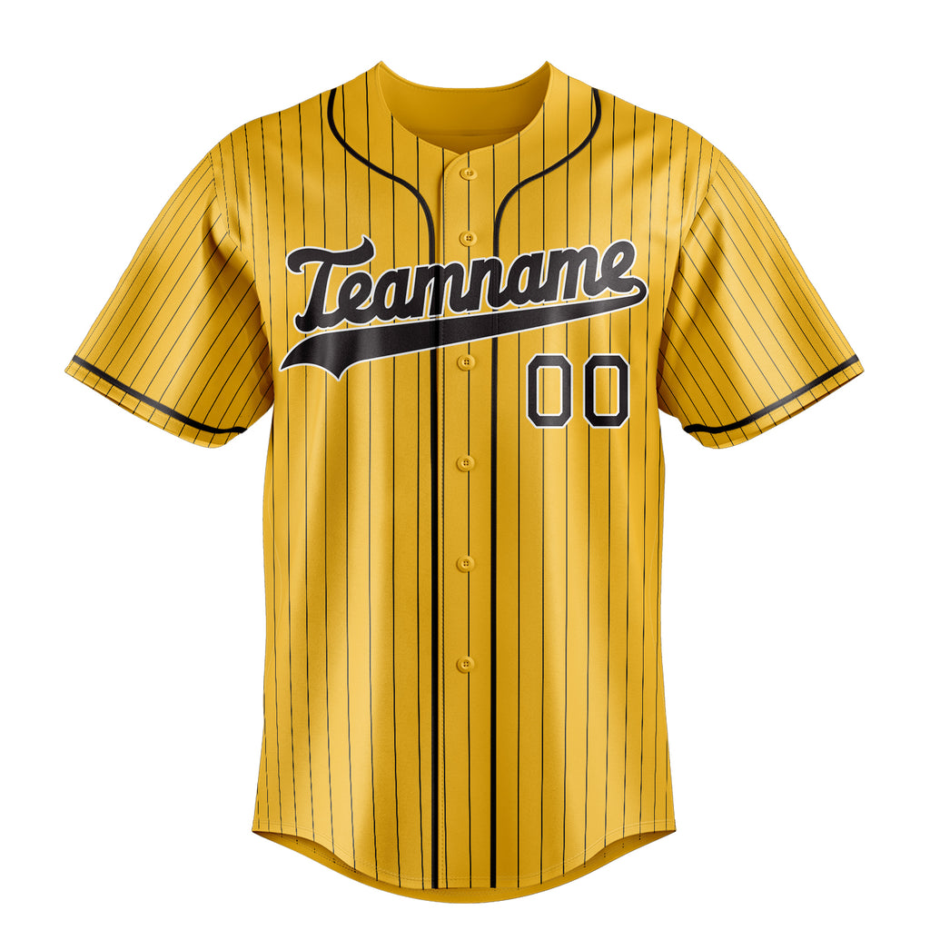 Personalized Yellow & Black Black Pinstripe Fan Baseball Jersey