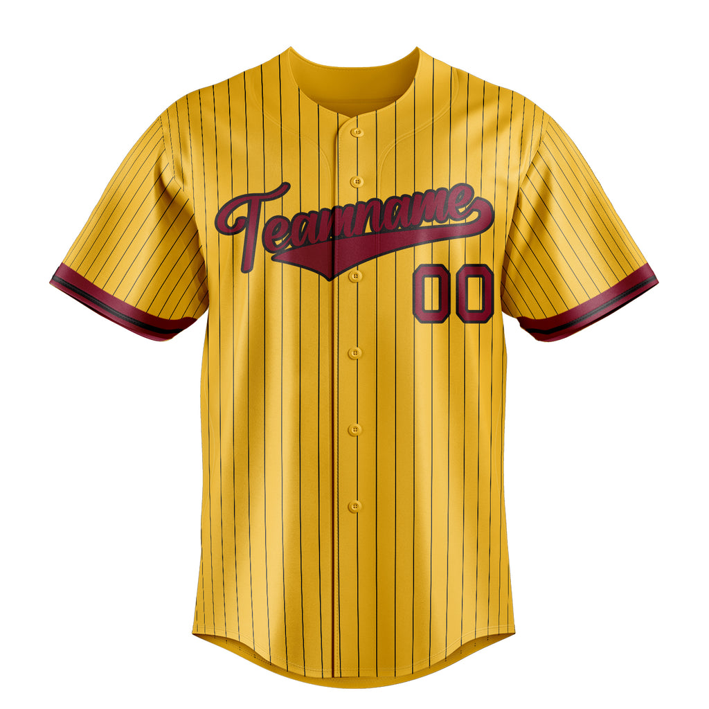 Personalized Yellow & Crimson Black Pinstripe Fan Baseball Jersey