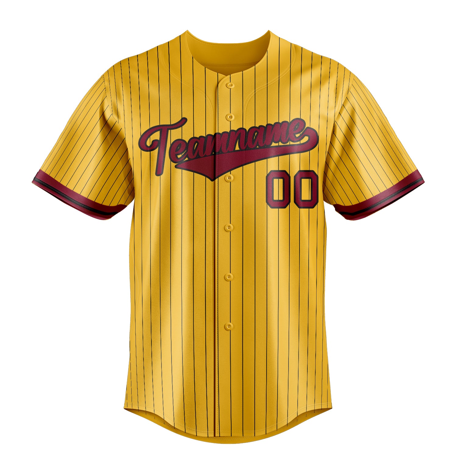 Personalized Yellow & Crimson Black Pinstripe Fan Baseball Jersey