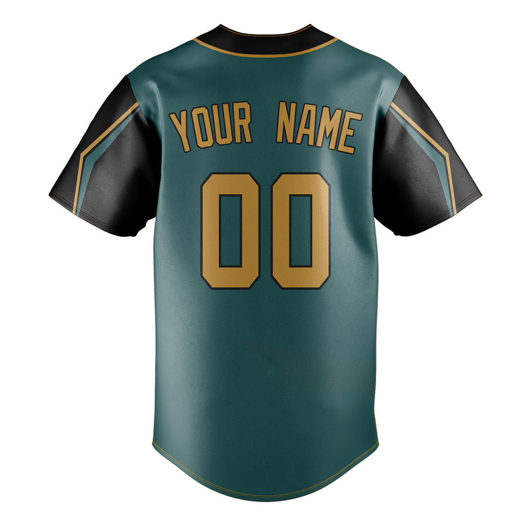 Personalized Midnight Green & Olg Gold 3 Colors Arm Shapes Fan Baseball Jersey
