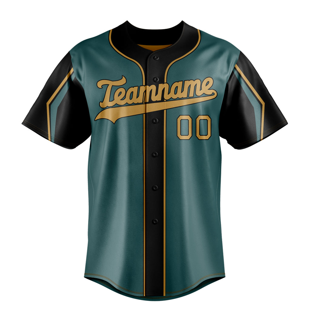 Personalized Midnight Green & Olg Gold 3 Colors Arm Shapes Fan Baseball Jersey
