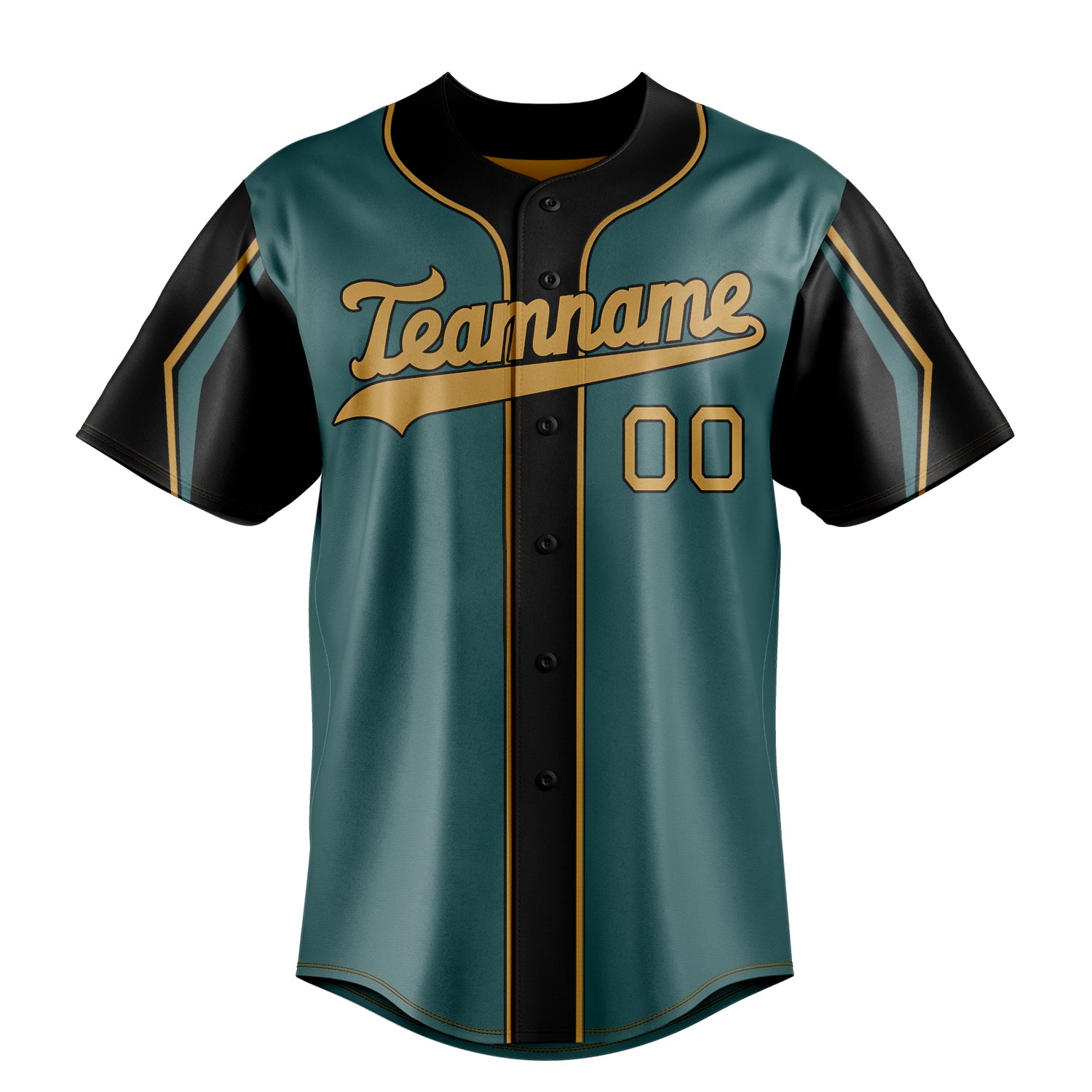 Personalized Midnight Green & Olg Gold 3 Colors Arm Shapes Fan Baseball Jersey