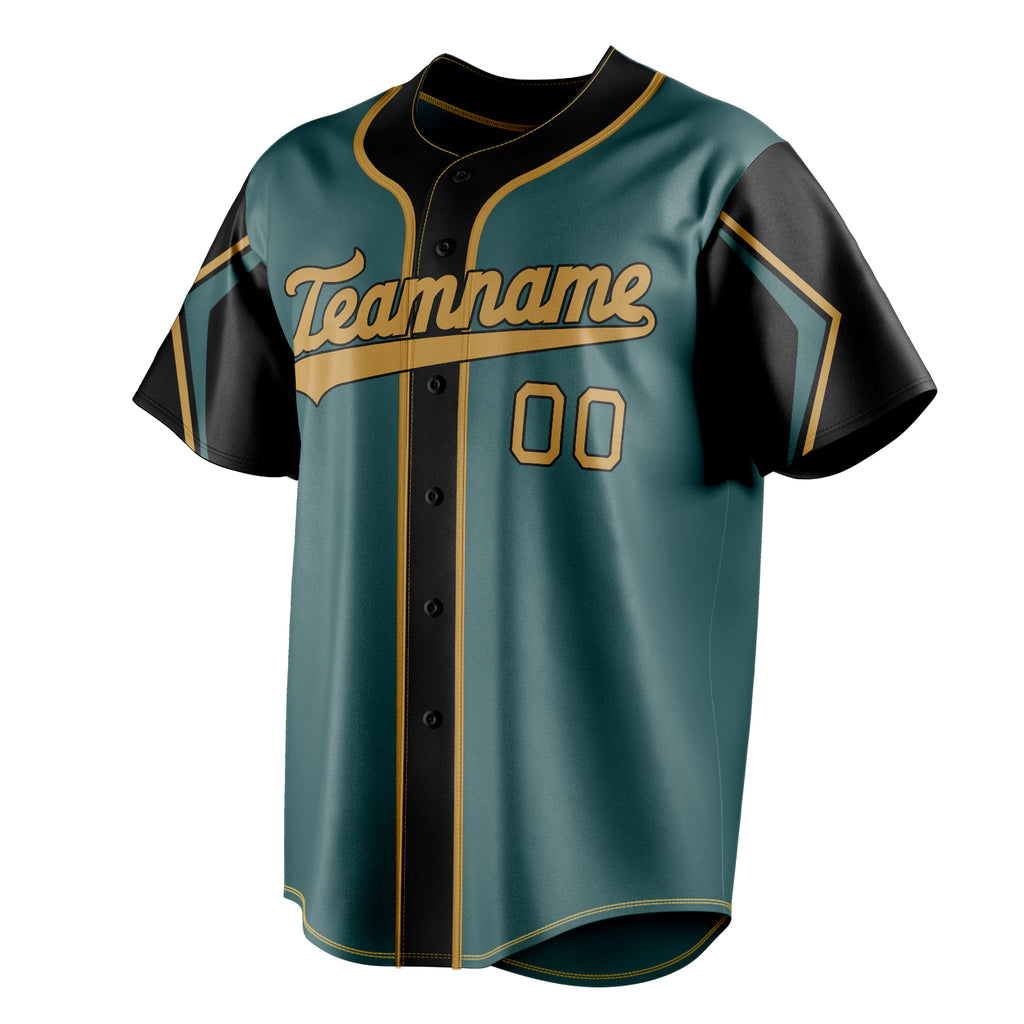 Personalized Midnight Green & Olg Gold 3 Colors Arm Shapes Fan Baseball Jersey