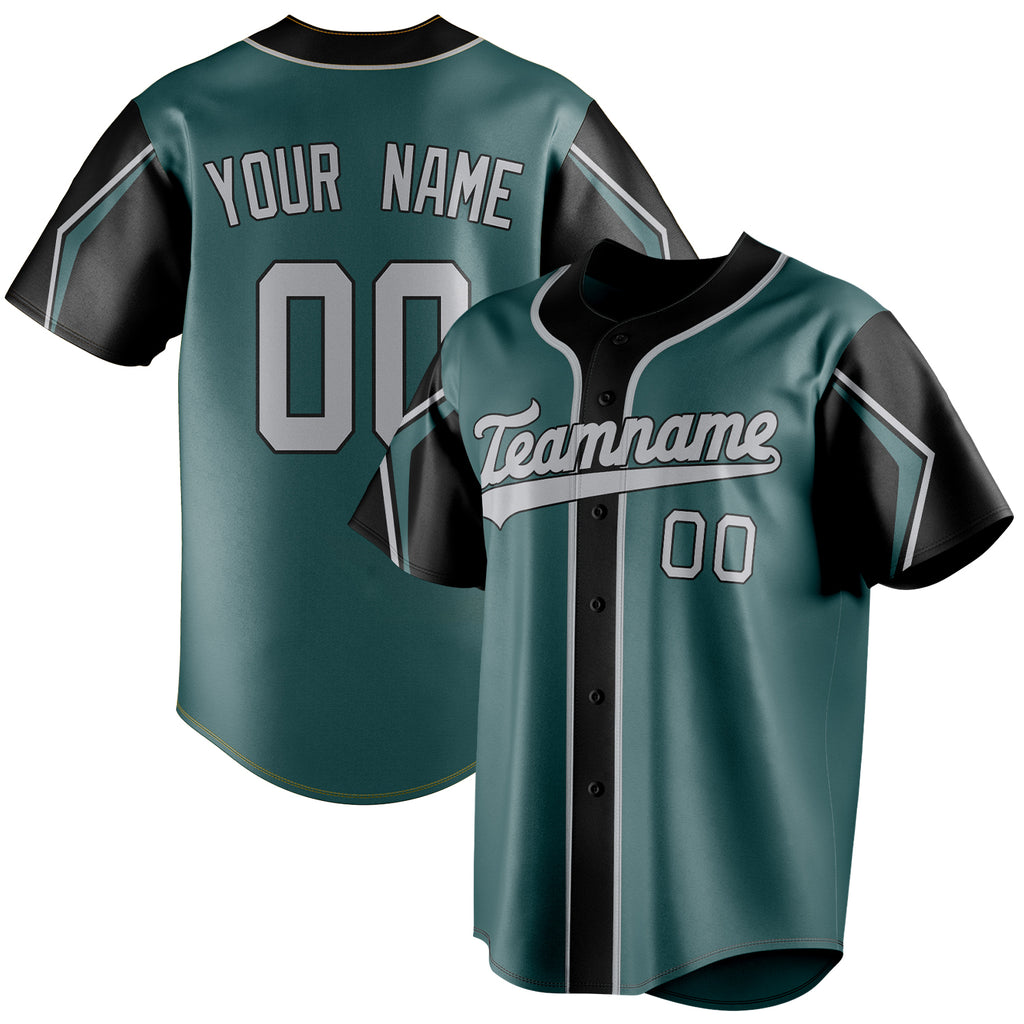 Personalized Midnight Green & Gray 3 Colors Arm Shapes Fan Baseball Jersey BB01240531JZ442