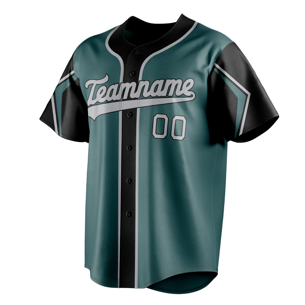 Personalized Midnight Green & Gray 3 Colors Arm Shapes Fan Baseball Jersey