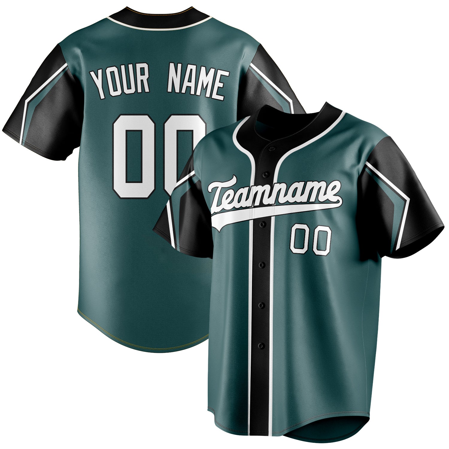 Personalized Midnight Green & White 3 Colors Arm Shapes Fan Baseball Jersey BB01240531JZ443
