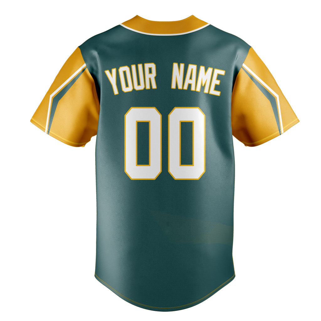 Personalized Midnight Green & Yellow 3 Colors Arm Shapes Fan Baseball Jersey