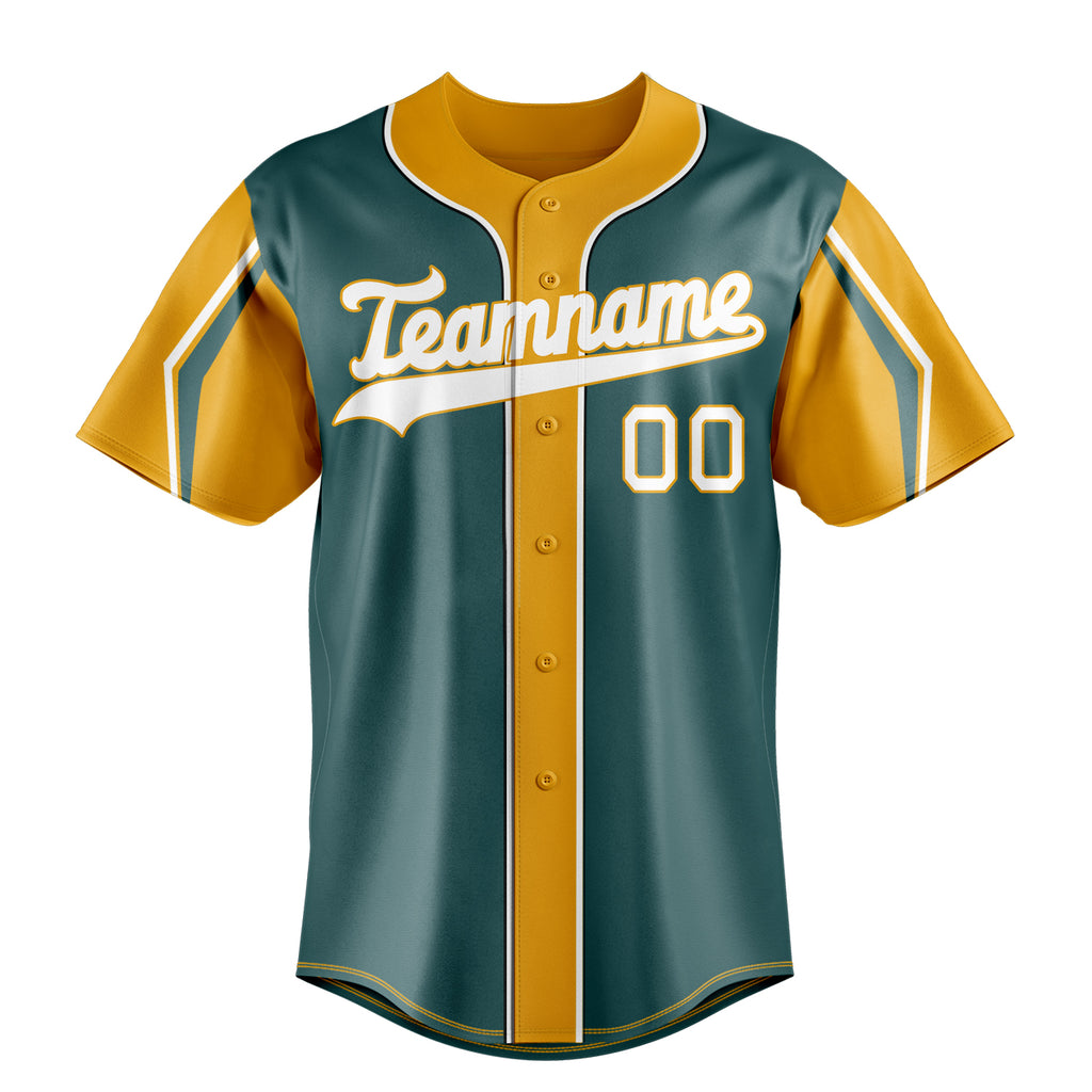 Personalized Midnight Green & Yellow 3 Colors Arm Shapes Fan Baseball Jersey