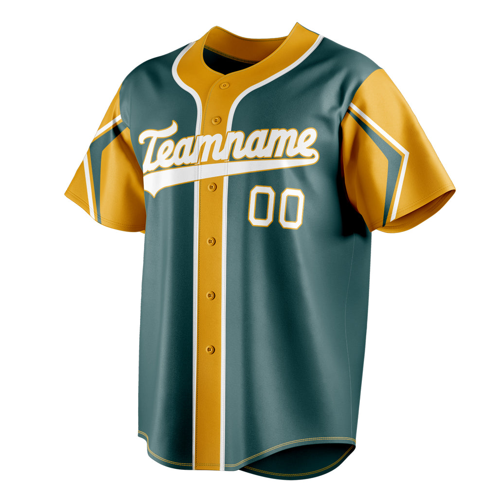Personalized Midnight Green & Yellow 3 Colors Arm Shapes Fan Baseball Jersey