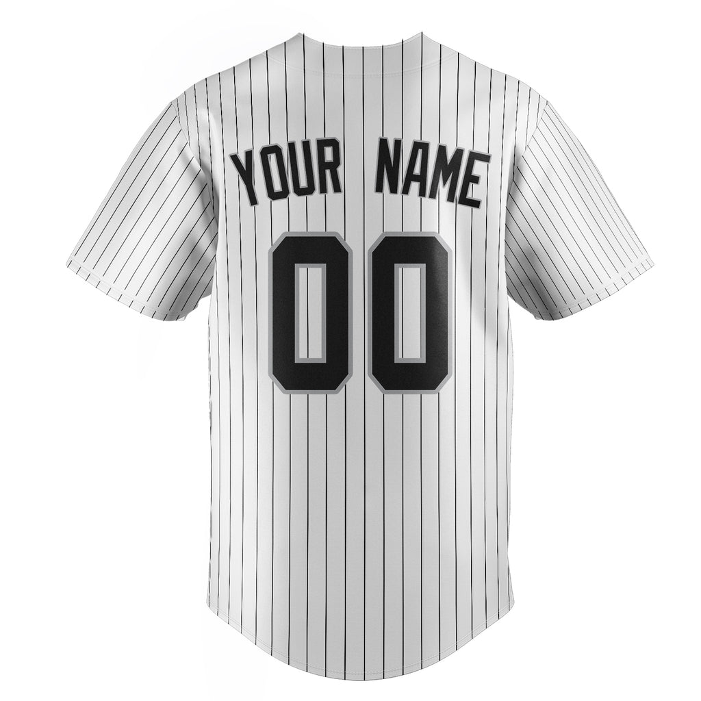 Personalized White & Black Black Pinstripe Fan Baseball Jersey