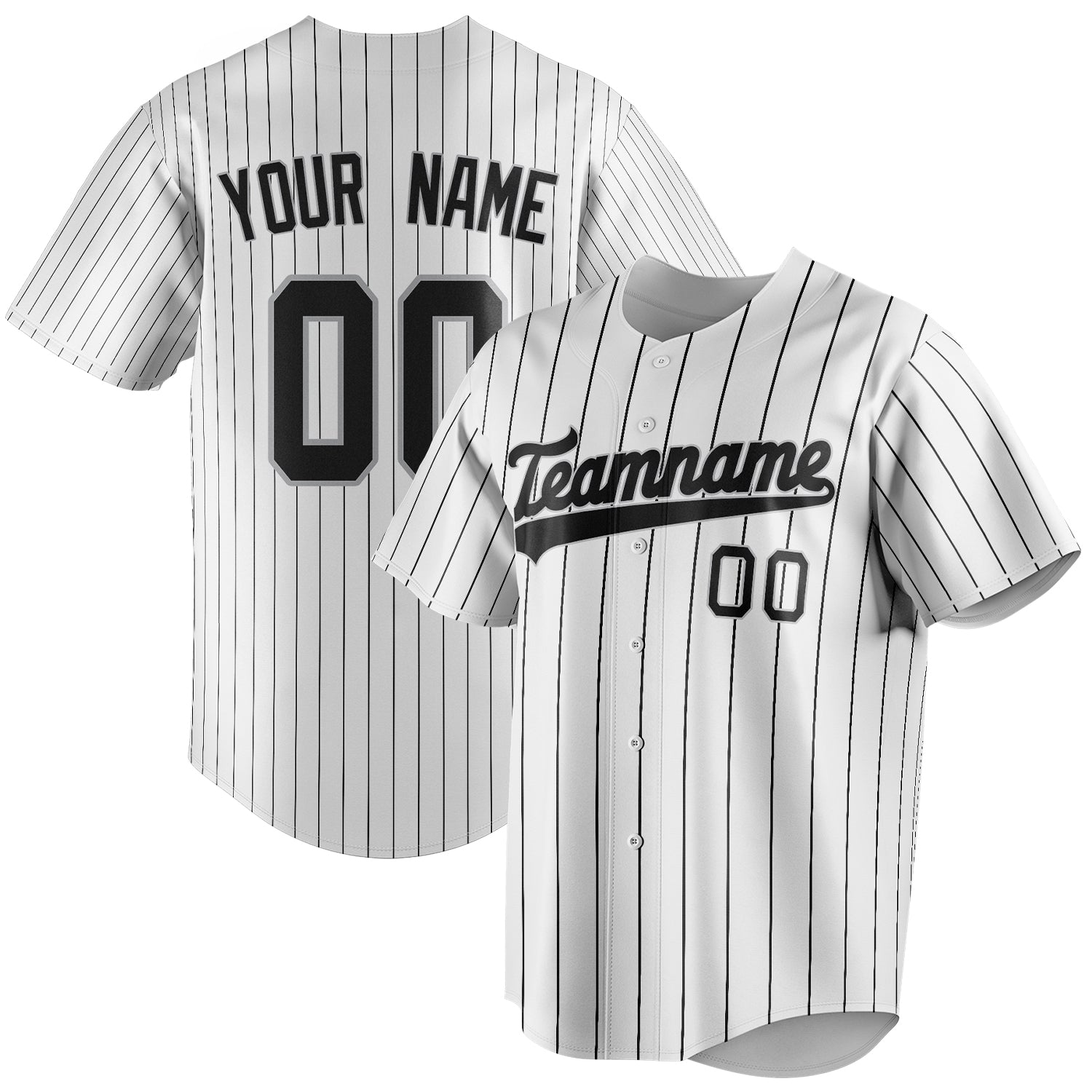 Personalized White & Black Black Pinstripe Fan Baseball Jersey BB01240531LH500