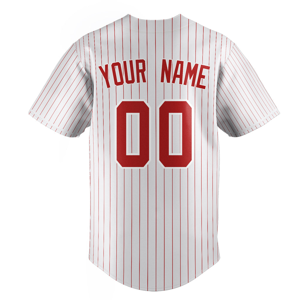 Personalized White & Red Red Pinstripe Fan Baseball Jersey