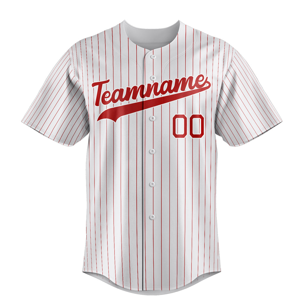 Personalized White & Red Red Pinstripe Fan Baseball Jersey