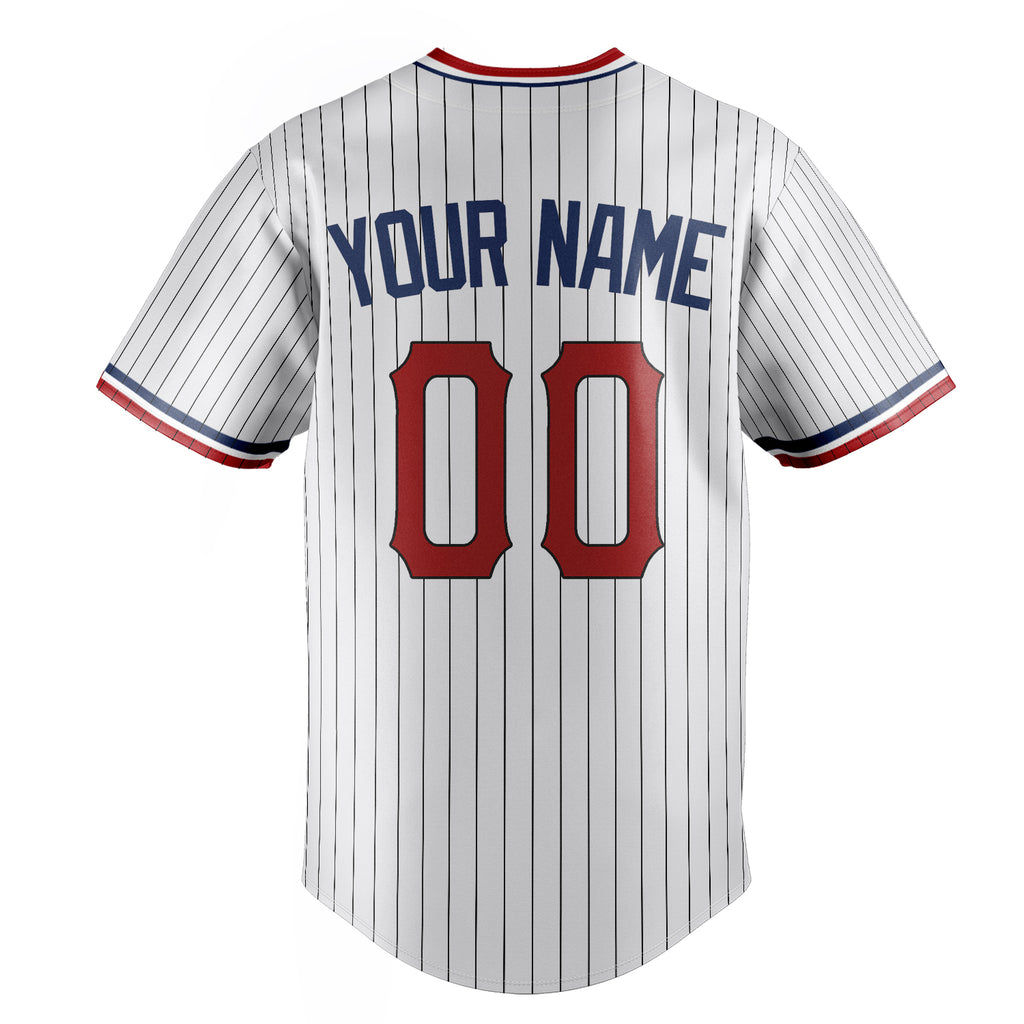 Personalized White & Red Black Pinstripe Fan Baseball Jersey
