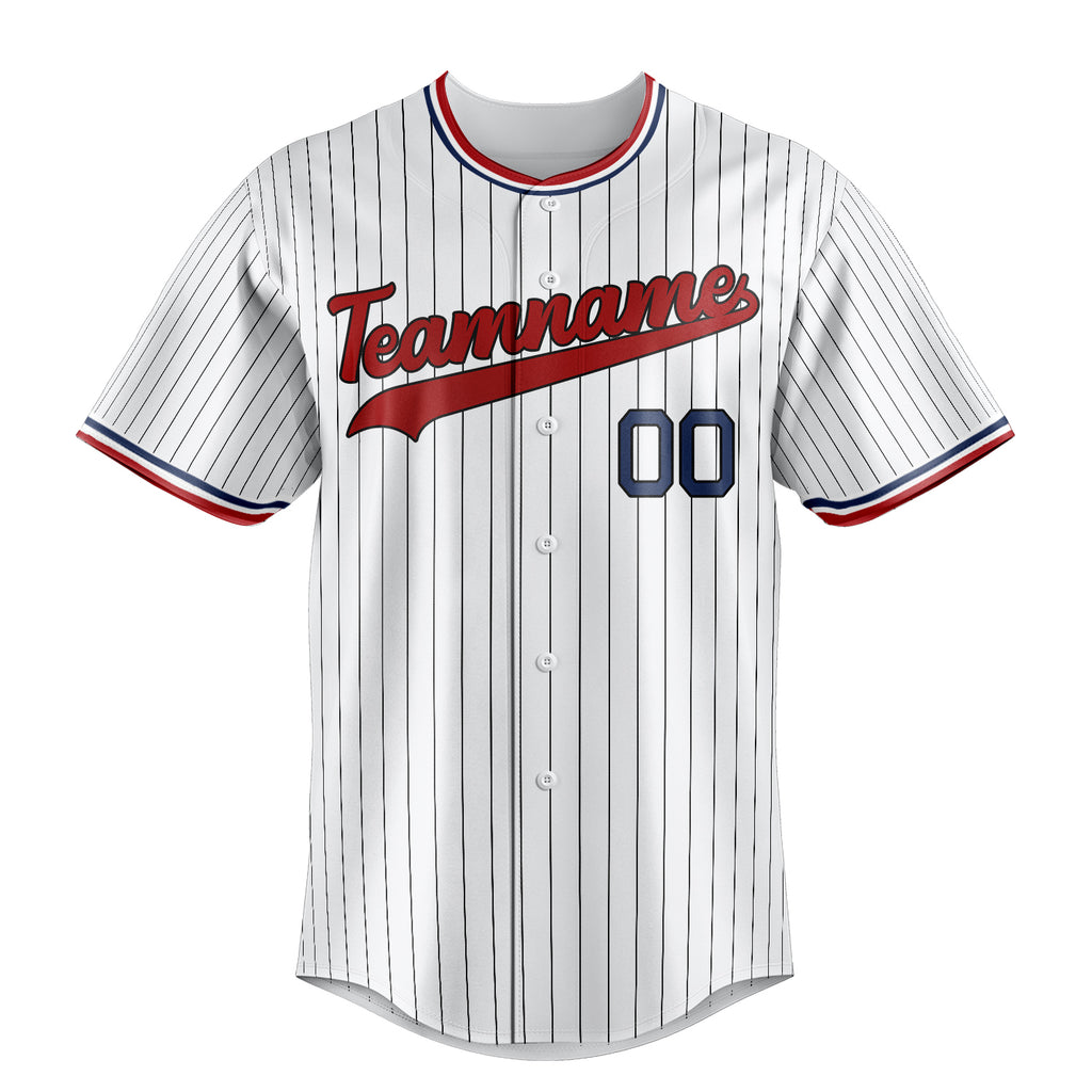 Personalized White & Red Black Pinstripe Fan Baseball Jersey