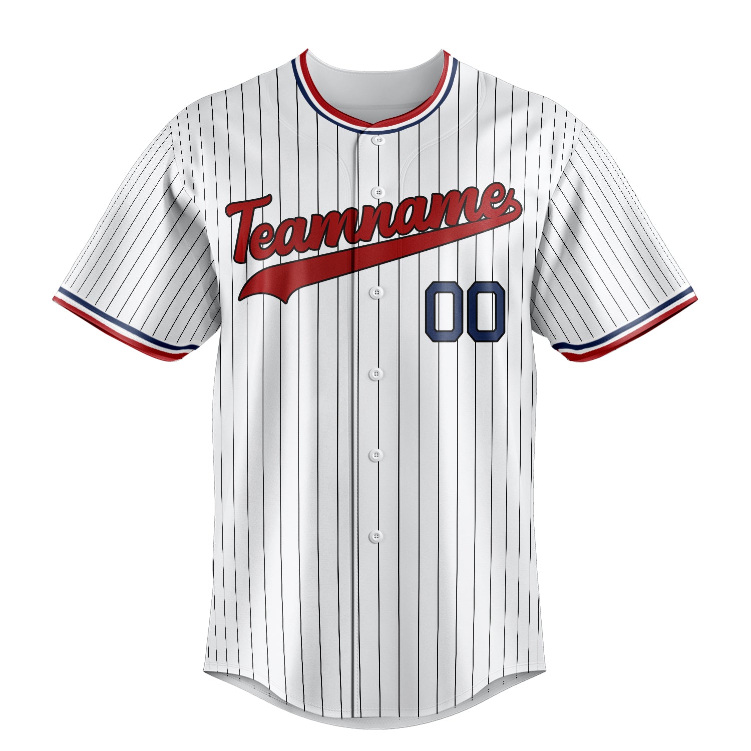 Personalized White & Red Black Pinstripe Fan Baseball Jersey
