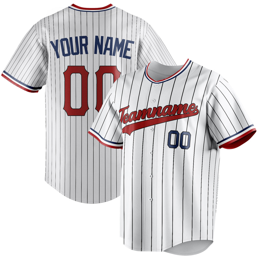 Personalized White & Red Black Pinstripe Fan Baseball Jersey BB01240531LH505