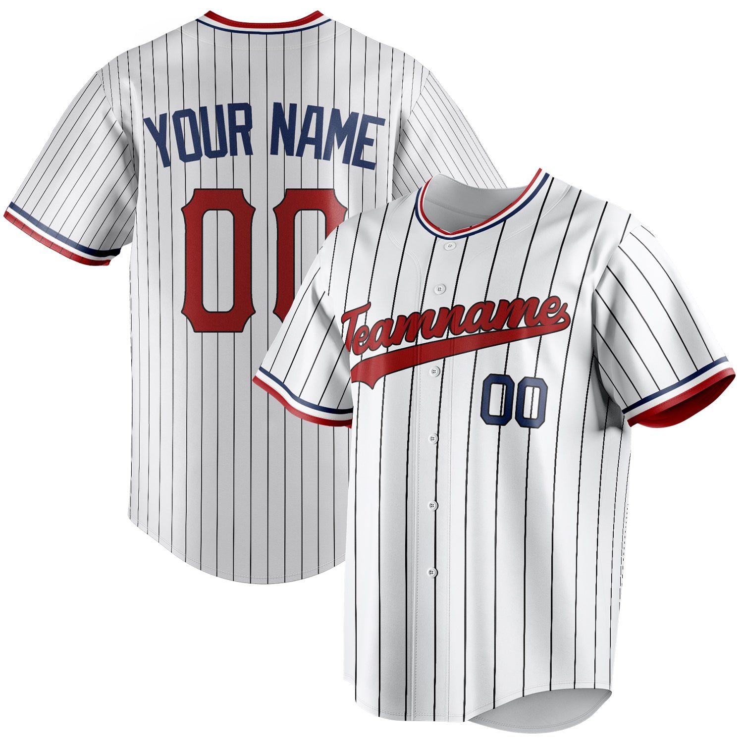 Personalized White & Red Black Pinstripe Fan Baseball Jersey BB01240531LH505