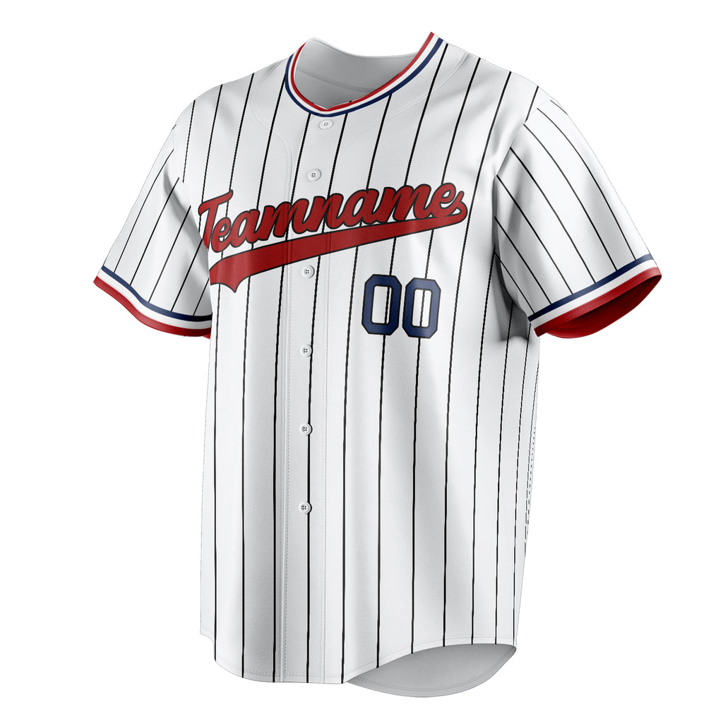 Personalized White & Red Black Pinstripe Fan Baseball Jersey