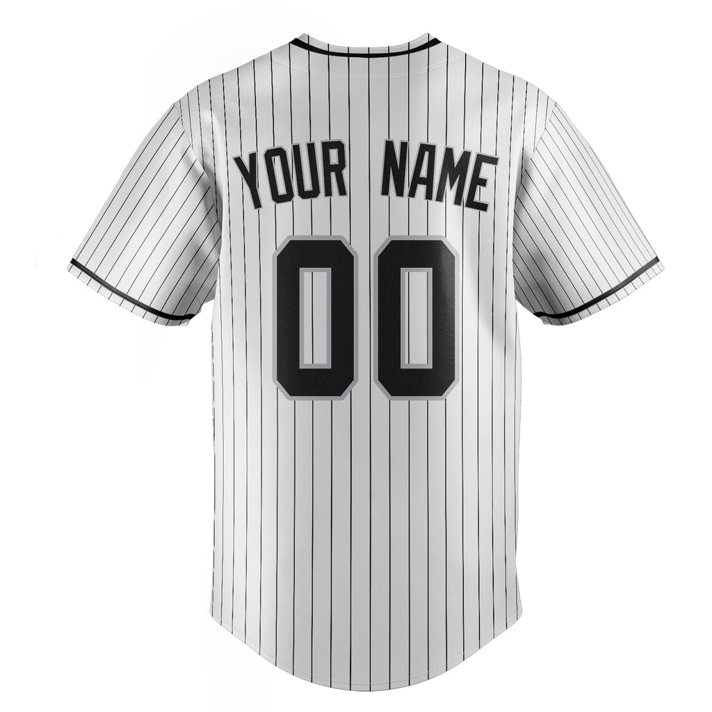 Personalized White & Black Black Pinstripe Fan Baseball Jersey