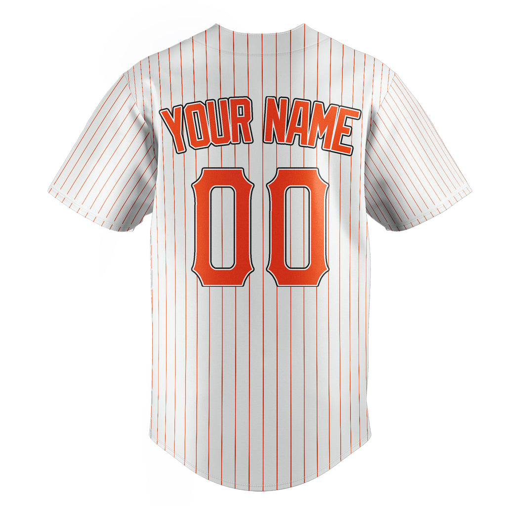Personalized White & Orange Orange Pinstripe Fan Baseball Jersey