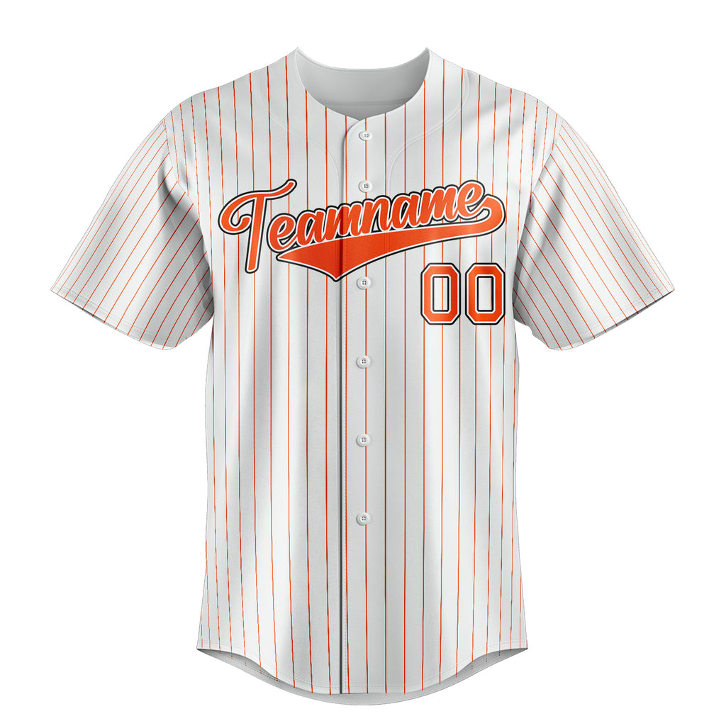 Personalized White & Orange Orange Pinstripe Fan Baseball Jersey