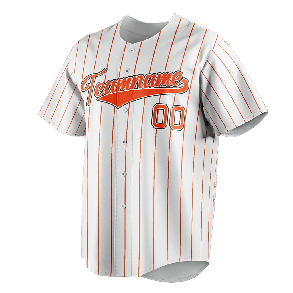 Personalized White & Orange Orange Pinstripe Fan Baseball Jersey