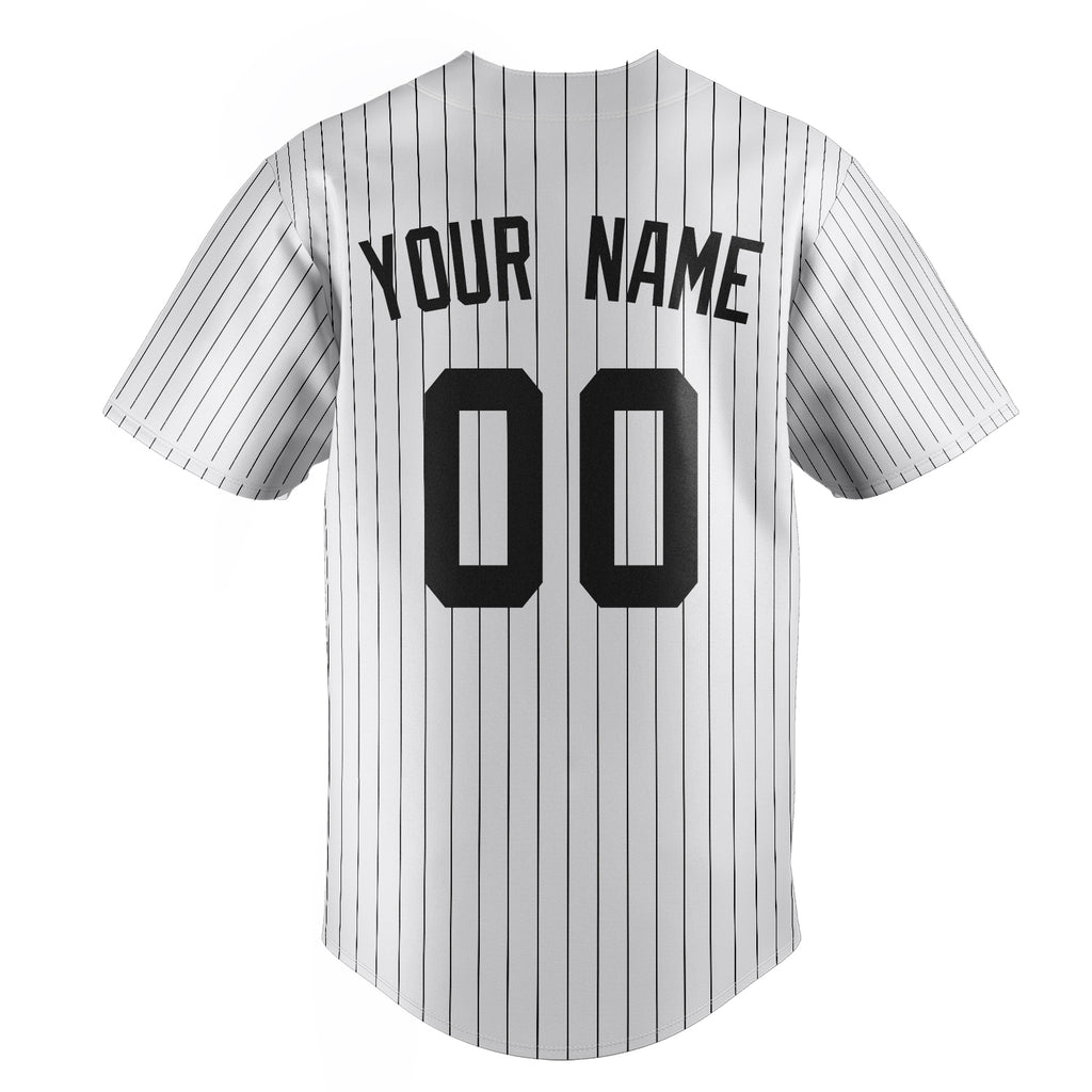 Personalized White & Black Black Pinstripe Fan Baseball Jersey