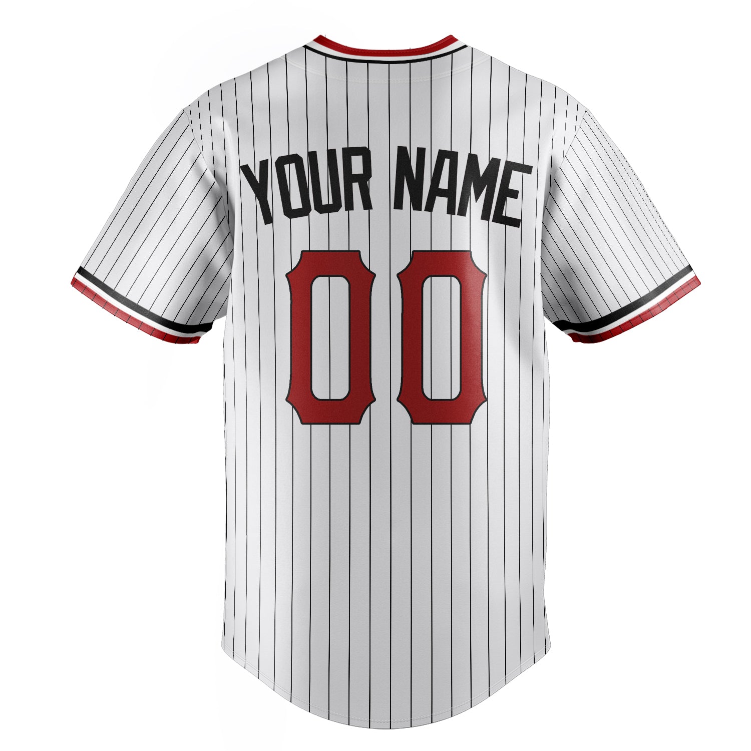 Personalized White & Red Black Pinstripe Fan Baseball Jersey
