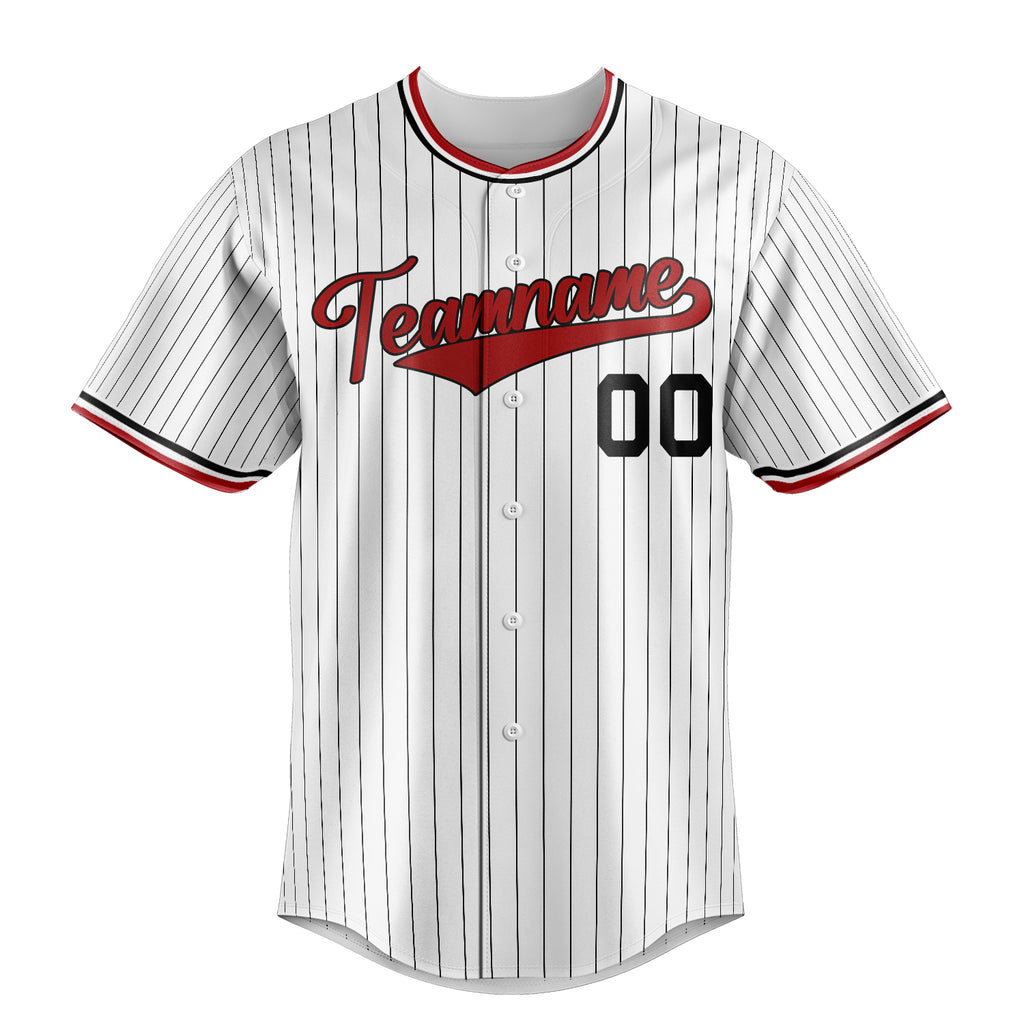 Personalized White & Red Black Pinstripe Fan Baseball Jersey