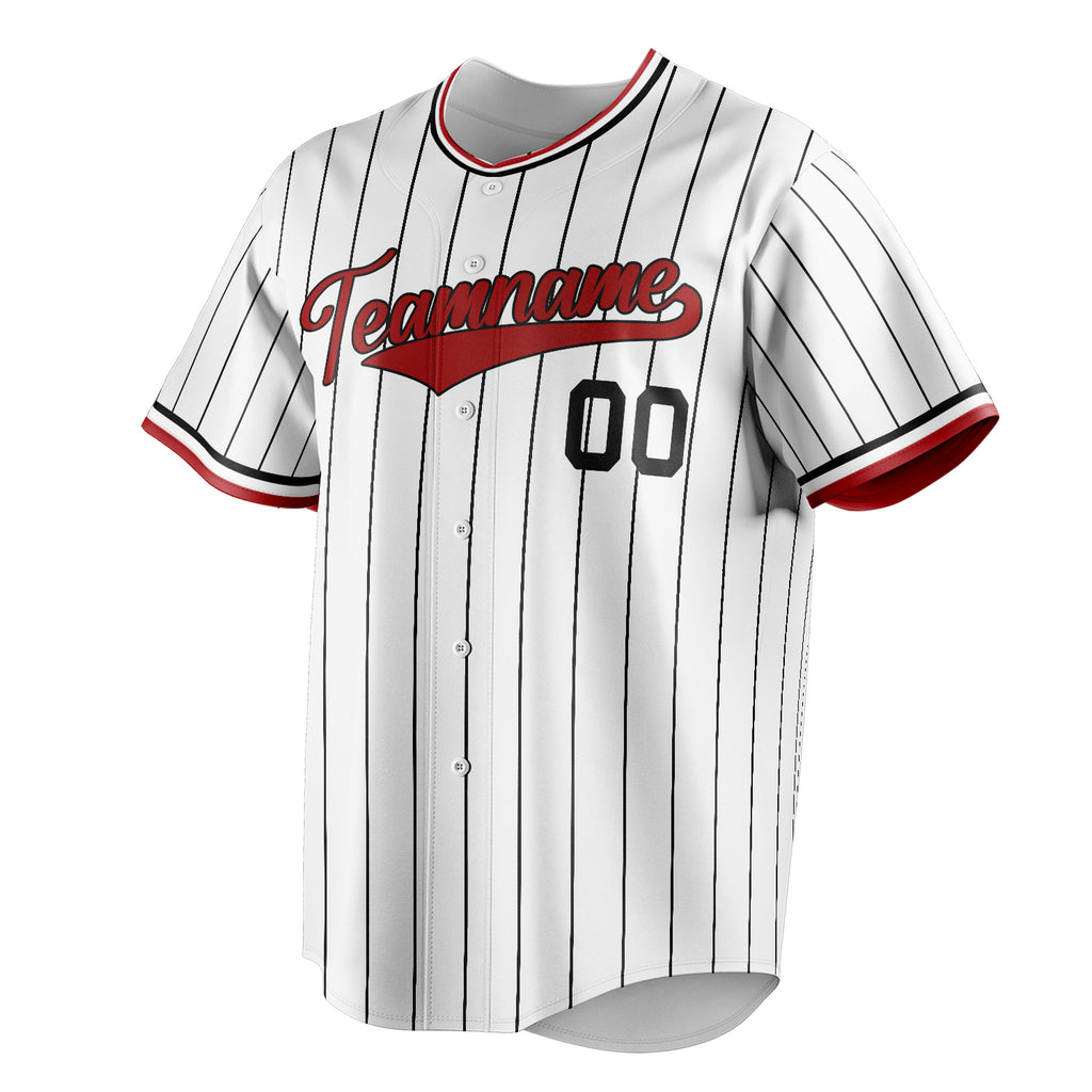 Personalized White & Red Black Pinstripe Fan Baseball Jersey