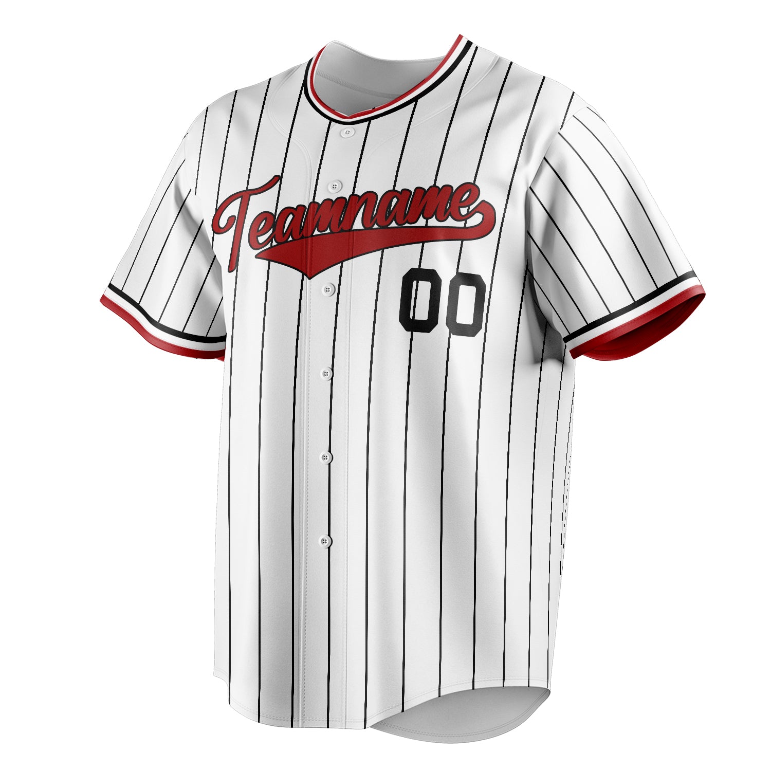 Personalized White & Red Black Pinstripe Fan Baseball Jersey