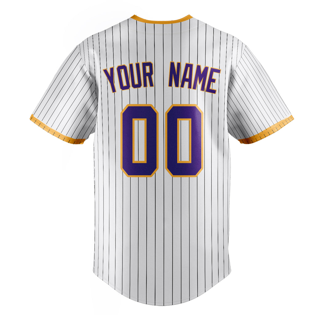 Personalized White & Purple Black Pinstripe Fan Baseball Jersey