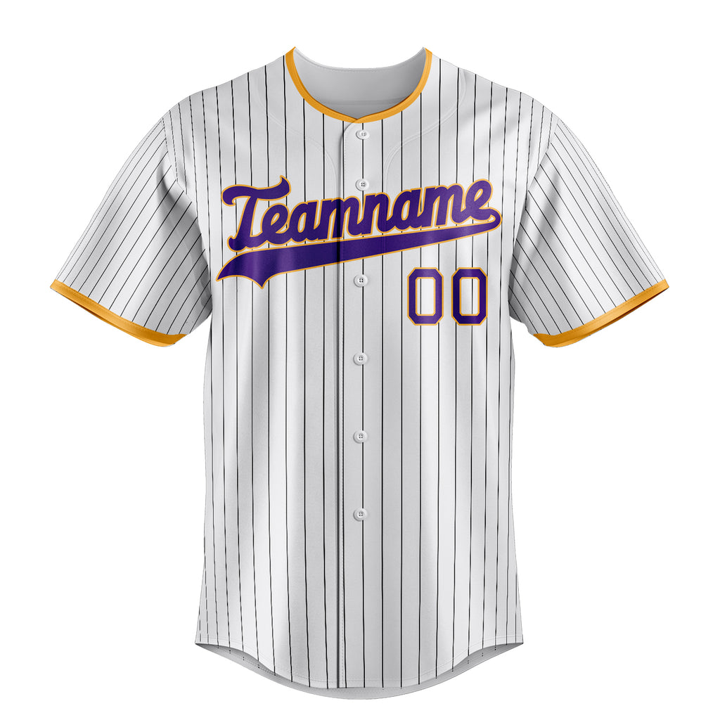 Personalized White & Purple Black Pinstripe Fan Baseball Jersey
