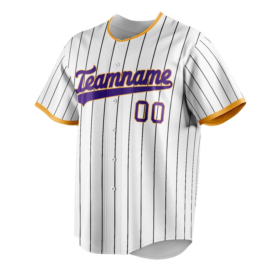 Personalized White & Purple Black Pinstripe Fan Baseball Jersey