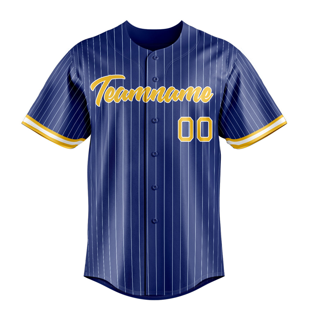 Personalized Royal & Gold White Pinstripe Fan Baseball Jersey