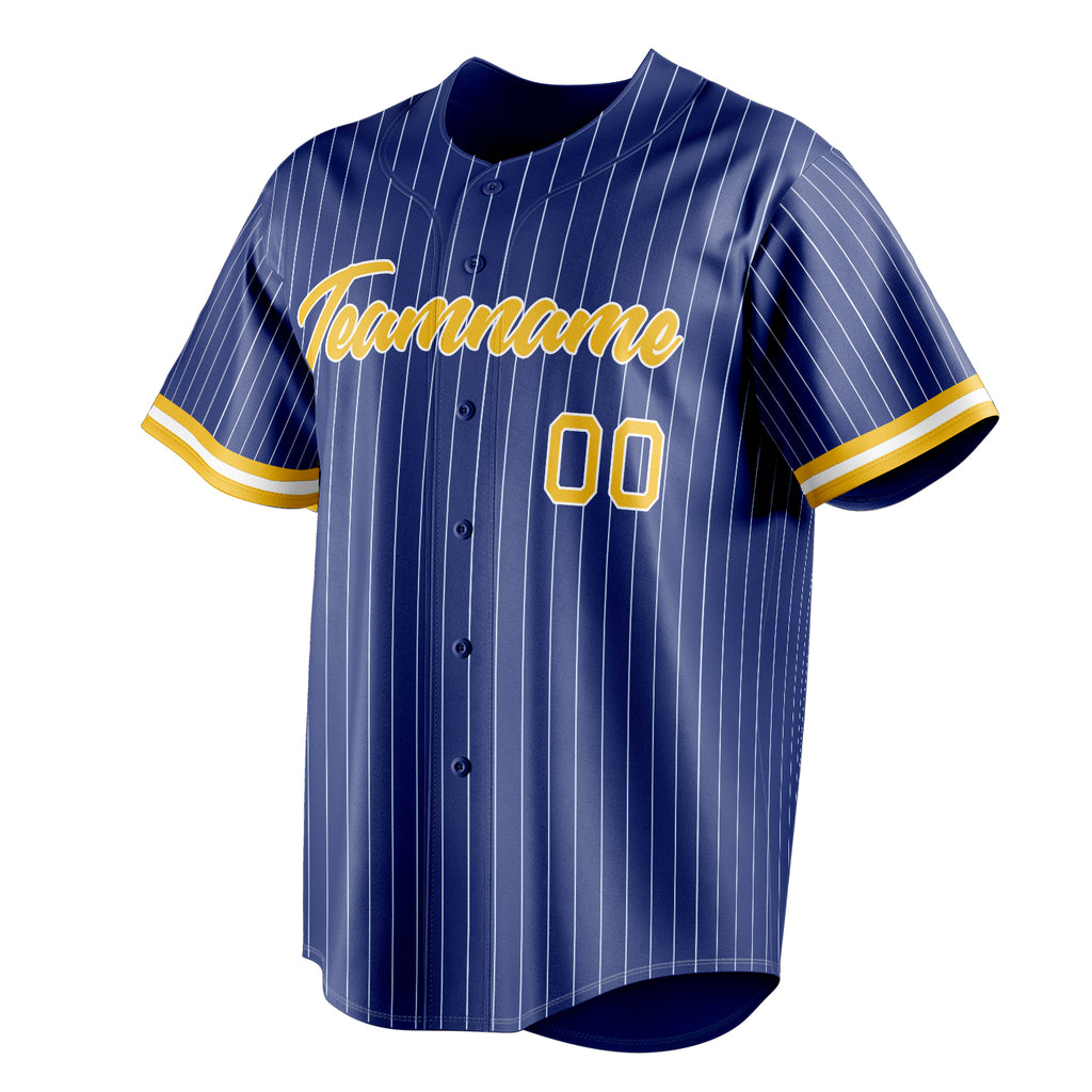 Personalized Royal & Gold White Pinstripe Fan Baseball Jersey
