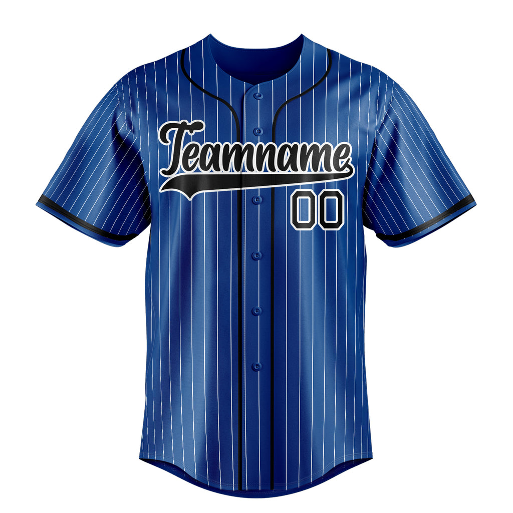 Personalized Royal & Black White Pinstripe Fan Baseball Jersey