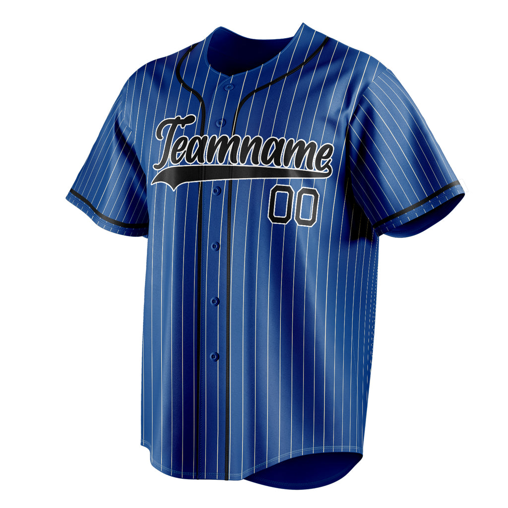 Personalized Royal & Black White Pinstripe Fan Baseball Jersey
