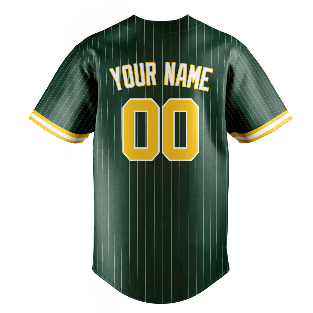 Personalized Green & Gold White Pinstripe Fan Baseball Jersey