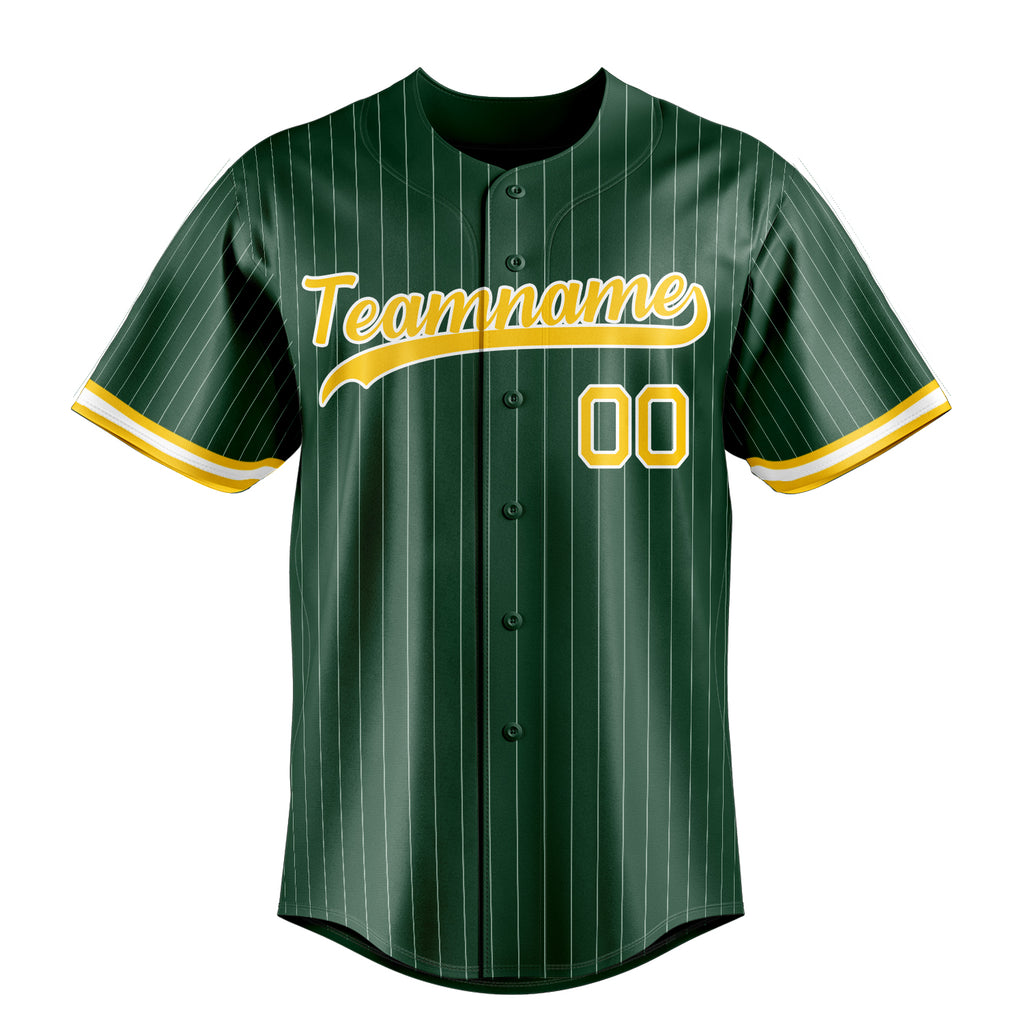 Personalized Green & Gold White Pinstripe Fan Baseball Jersey