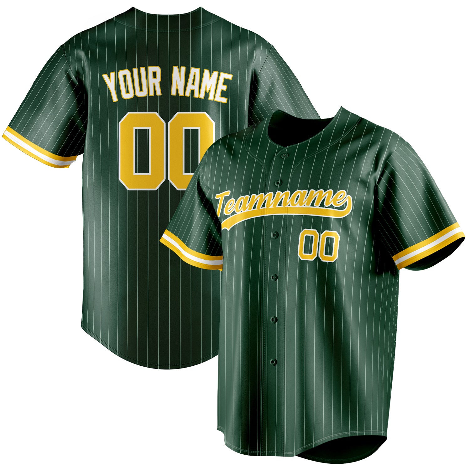 Personalized Green & Gold White Pinstripe Fan Baseball Jersey BB01240531TY407