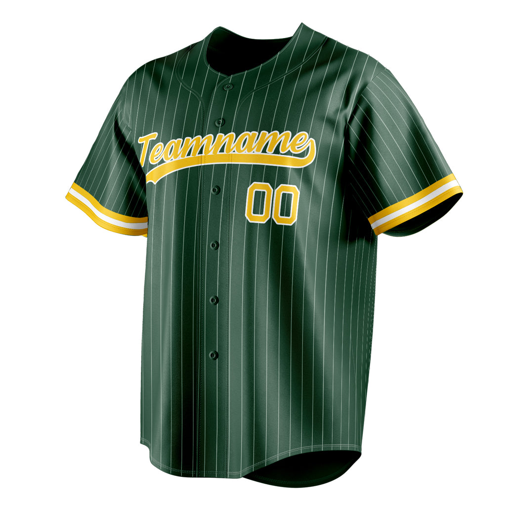 Personalized Green & Gold White Pinstripe Fan Baseball Jersey