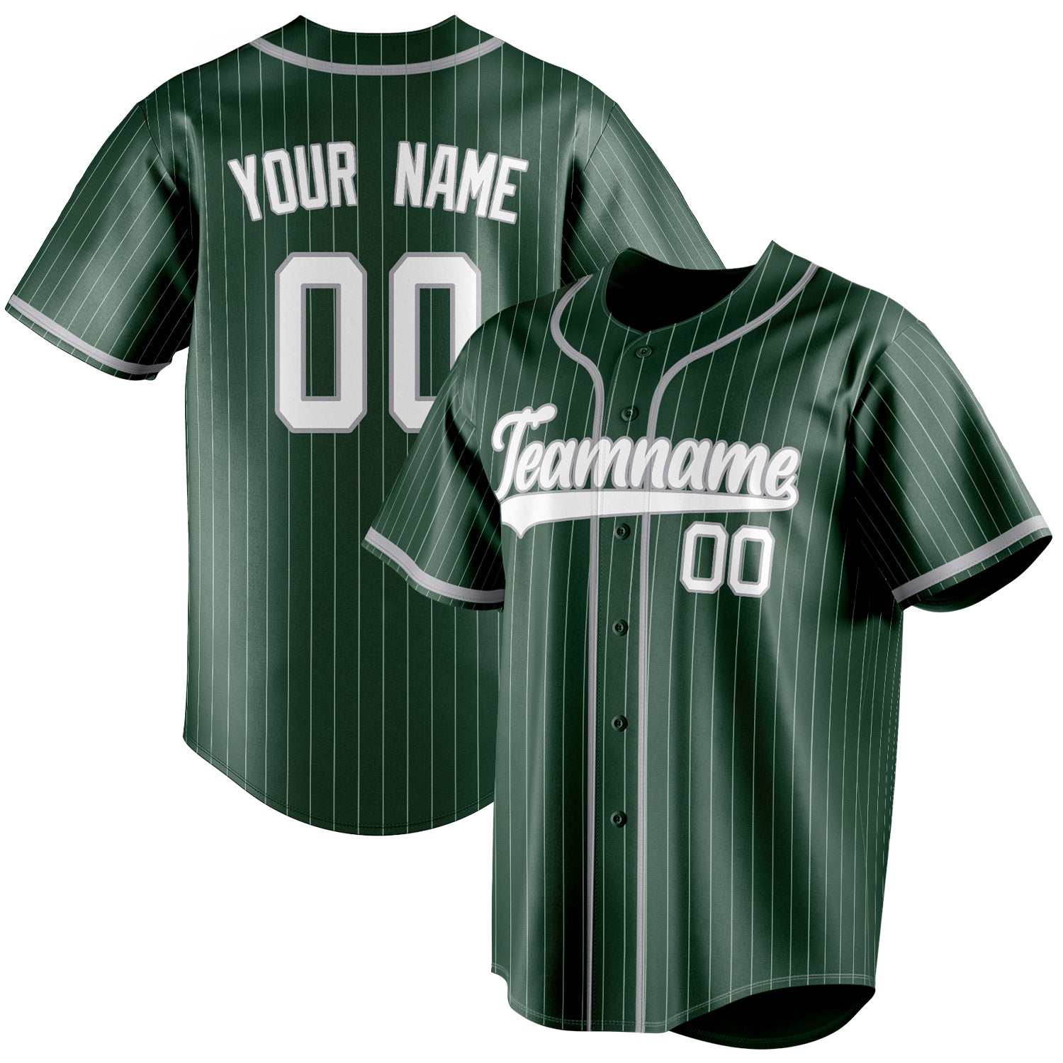 Personalized Green & Gray White Pinstripe Fan Baseball Jersey BB01240531TY410