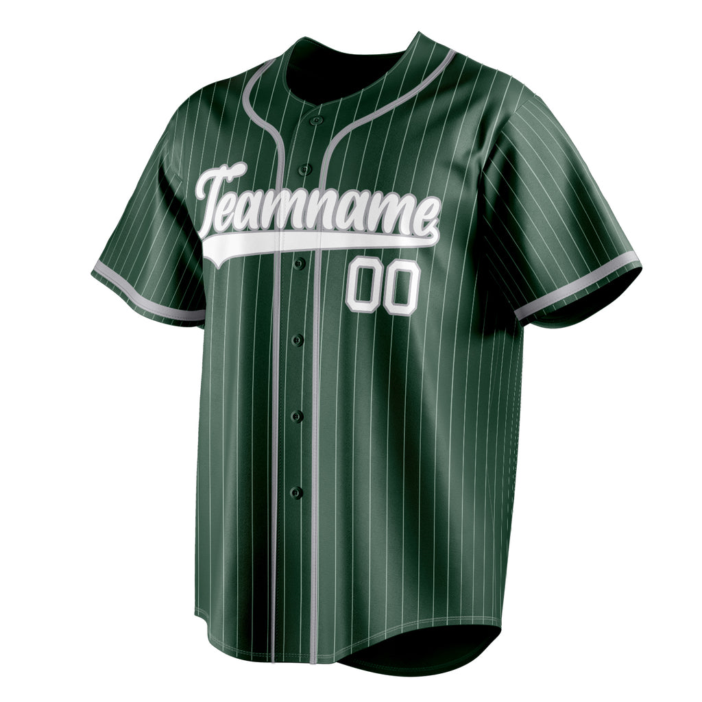 Personalized Green & Gray White Pinstripe Fan Baseball Jersey