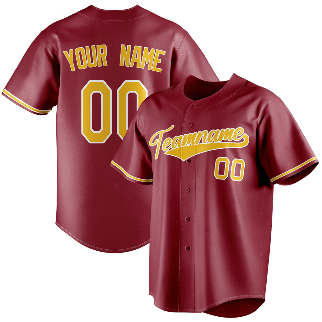 Personalized Maroon & Yellow Color Fan Baseball Jersey BB01240531WX486