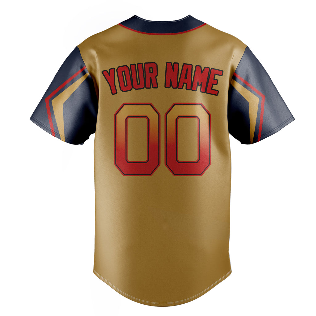 Personalized Old Gold & Navy 3 Colors Arm Shapes Fan Baseball Jersey